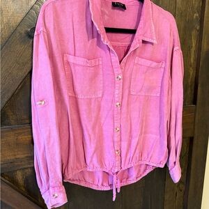 Fate Bright Pink Button-Front Drawstring Shirt
